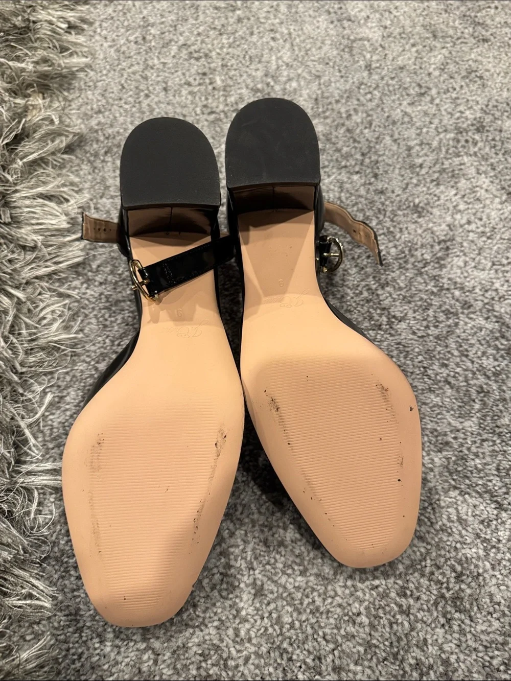 J crew Black Patent Ankle-Strap Block Heel Pumps